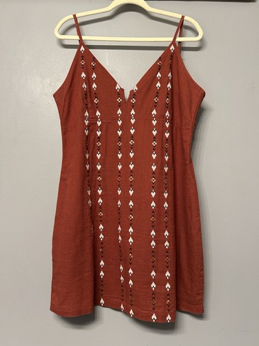 Shyanne Burnt Orange Mini Dress Adjustable Straps Embroidered Size L Fair Summer - Picture 2 of 11