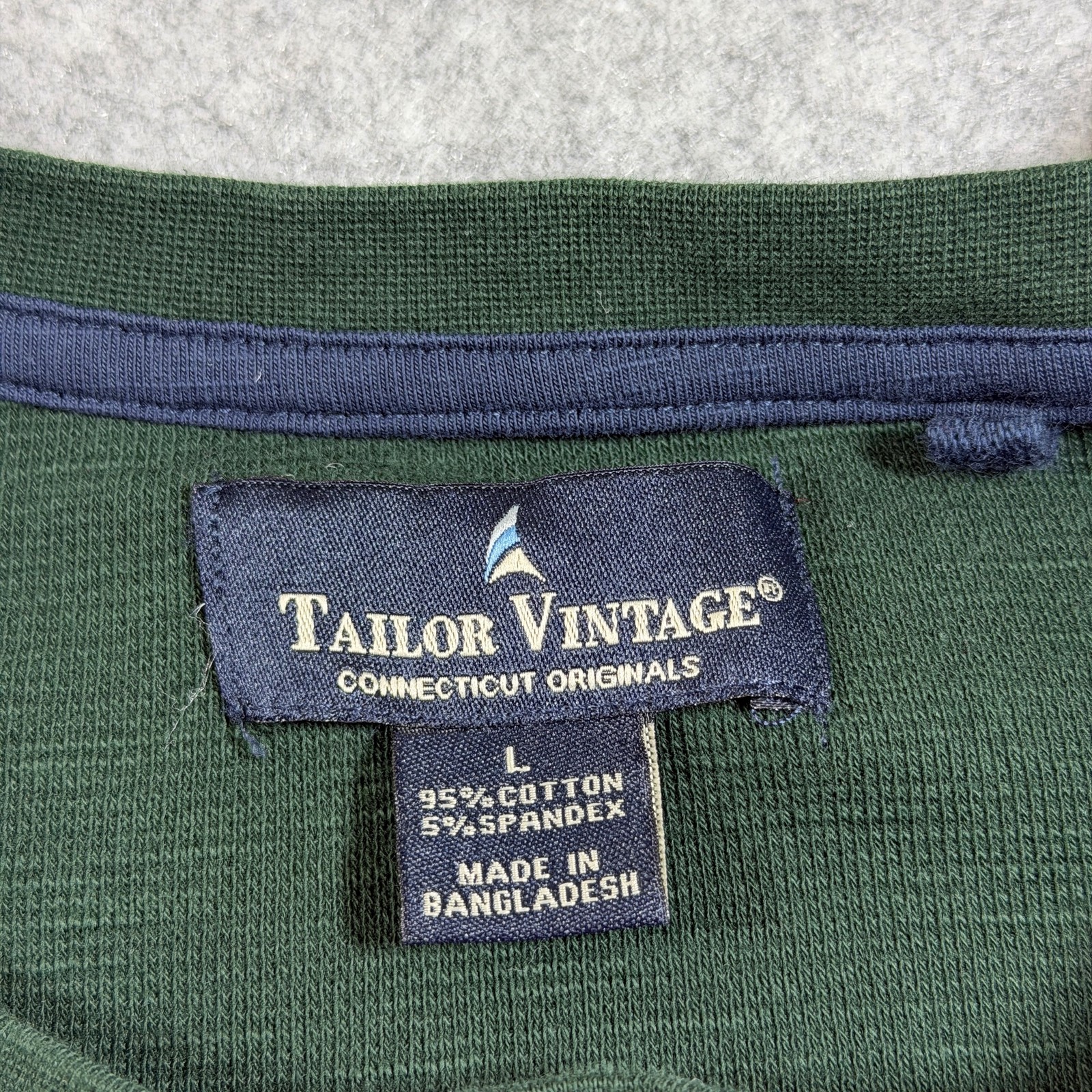 Tailor Vintage Shirt Mens L Green Textured Slub Knit Cotton Long Sleeve Stretch thumbnail 3