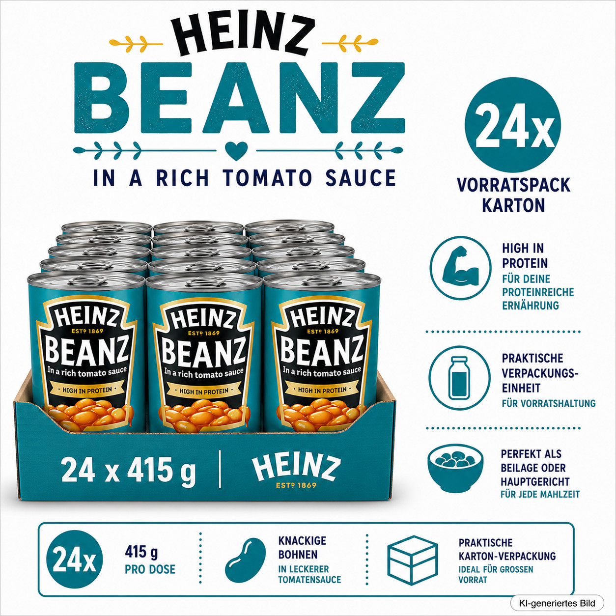 Heinz Baked Beans in Tomatensauce 415g (24er Pack)