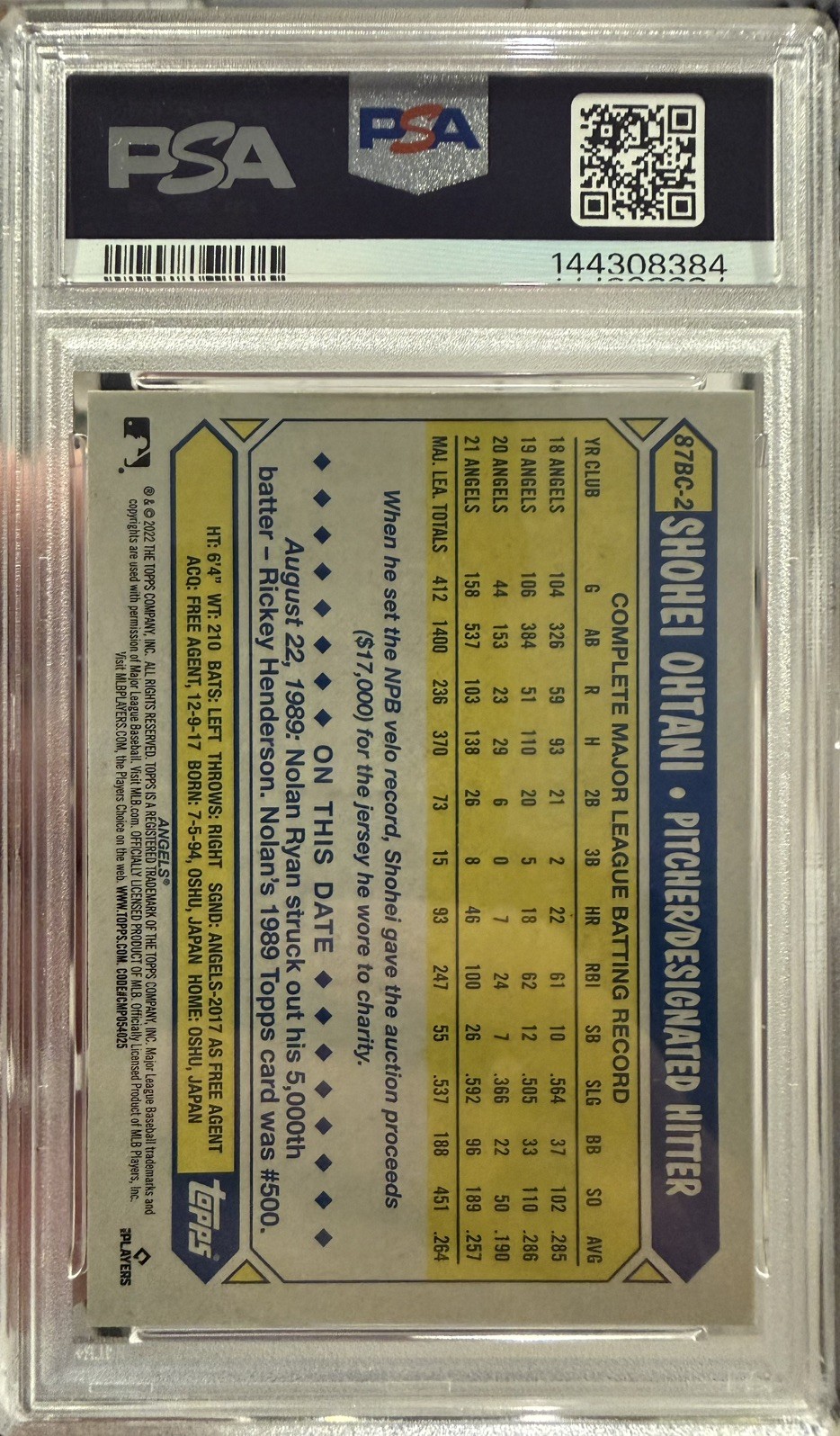 2022 Topps Chrome SHOHEI OHTANI 1987 Topps Anniversary #87BC2 PSA 10 view 2