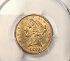 1880 LIBERTY HEAD HALF EAGLE $5 GOLD PCGS AU55