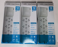 Lot of 3 Belkin Surge Protectors 12 Outlets Slim Design BE112230-08-New Open Box