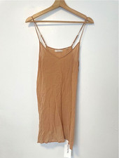 D EN Women's Beige Solid Full Slip Dress, Size M, Adjustable Straps