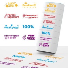 8-in-1 Teacher Stamps for Grading, Classroom 1 inch x 1 inch, Colorful