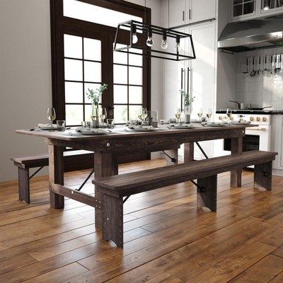 9' x 40'' Rectangular Antique Rustic Mahogany Solid Pine Folding Farm Table