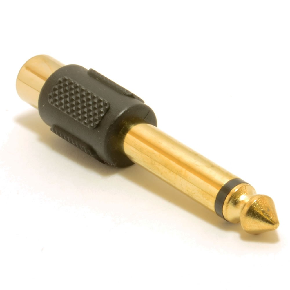 RCA Phono Socket to Large 6.35mm Jack Adapter Mono Black GOLD Audio Converter