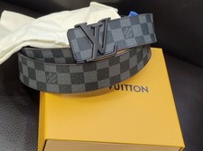 Autentica cintura Louis Vuitton a quadri in grafite, pantaloni uomo taglia 34-36 100/40