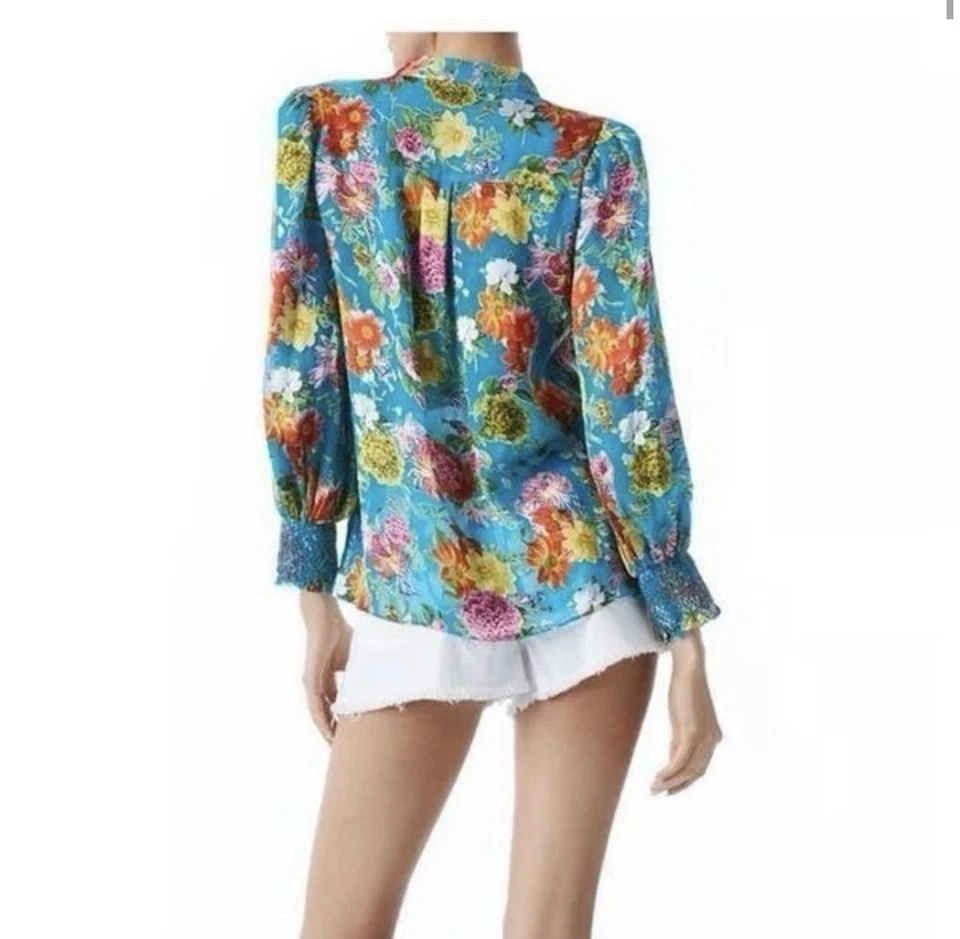 Blusa ALICE + OLIVIA Azul Estampa Floral Básica "Sheila", Tamanho XS 395$ - Imagem 2 de 3
