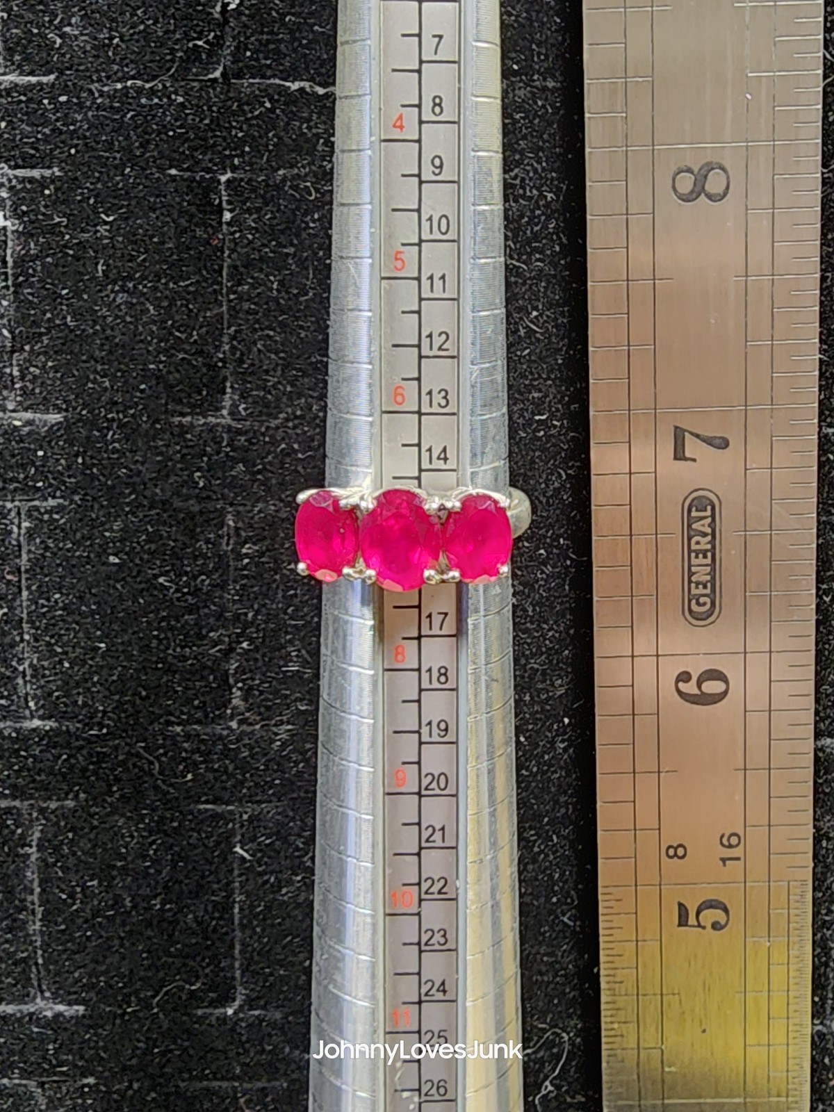 Triple Ruby/Sterling Silver Ring Marked/Tested+ S… - image 2