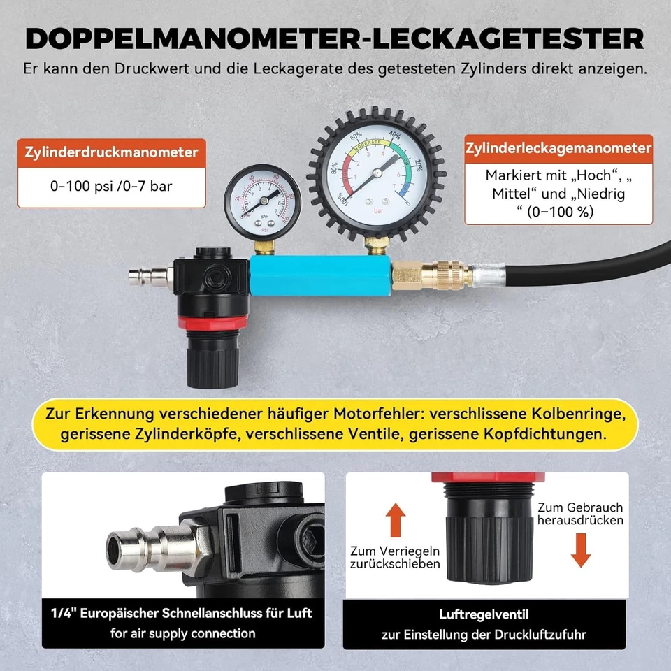 Kompressionstester Druckverlustprüfer für Benzin u. Dieselmotoren PKW LKW 1524 - Bild 4 von 4