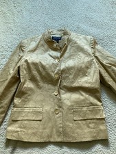 Jones New York Signature Women Embroidered Long Sleeve Line Jacket Khaki Size 10