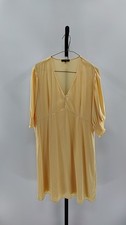 Quince Women Washable Stretch Silk Puff Sleeve Mini Dress Butter Yellow L
