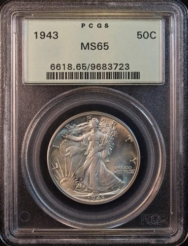 1943-P Walking Liberty Silver Half Dollar -PCGS MS65 OGH! Attractive Eye Appeal!