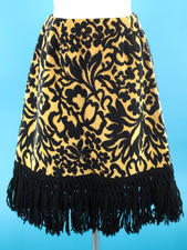 VTG Women's 60s Yellow  Black Floral Tapestry Skirt W/ Fringe Sz XS/S 1960s