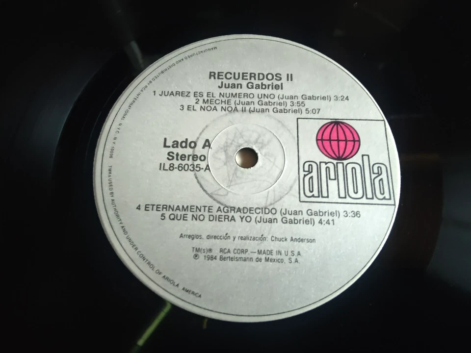 Juan Gabriel "Recuredos II" 1984 Ariola Records Mexico Balada Record Lp Tested - Image 3 of 4