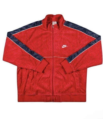 Nike Supreme Velour Track Jacket Uomo Taglia S Rosso Nuovo Con Etichette