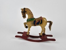 Hand-Carved Wooden Rocking Horse Folk Art Painted Vintage Nursery Shelf Decor