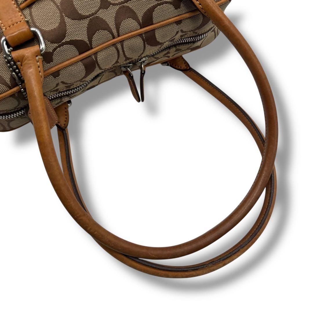 COACH Signature Tote Bag Beige Canvas Leather Shoulder Handbag thumbnail 7