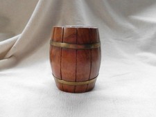 VINTAGE WOODEN COOPERED BARREL MONEY BOX with BRASS FITTINGS
