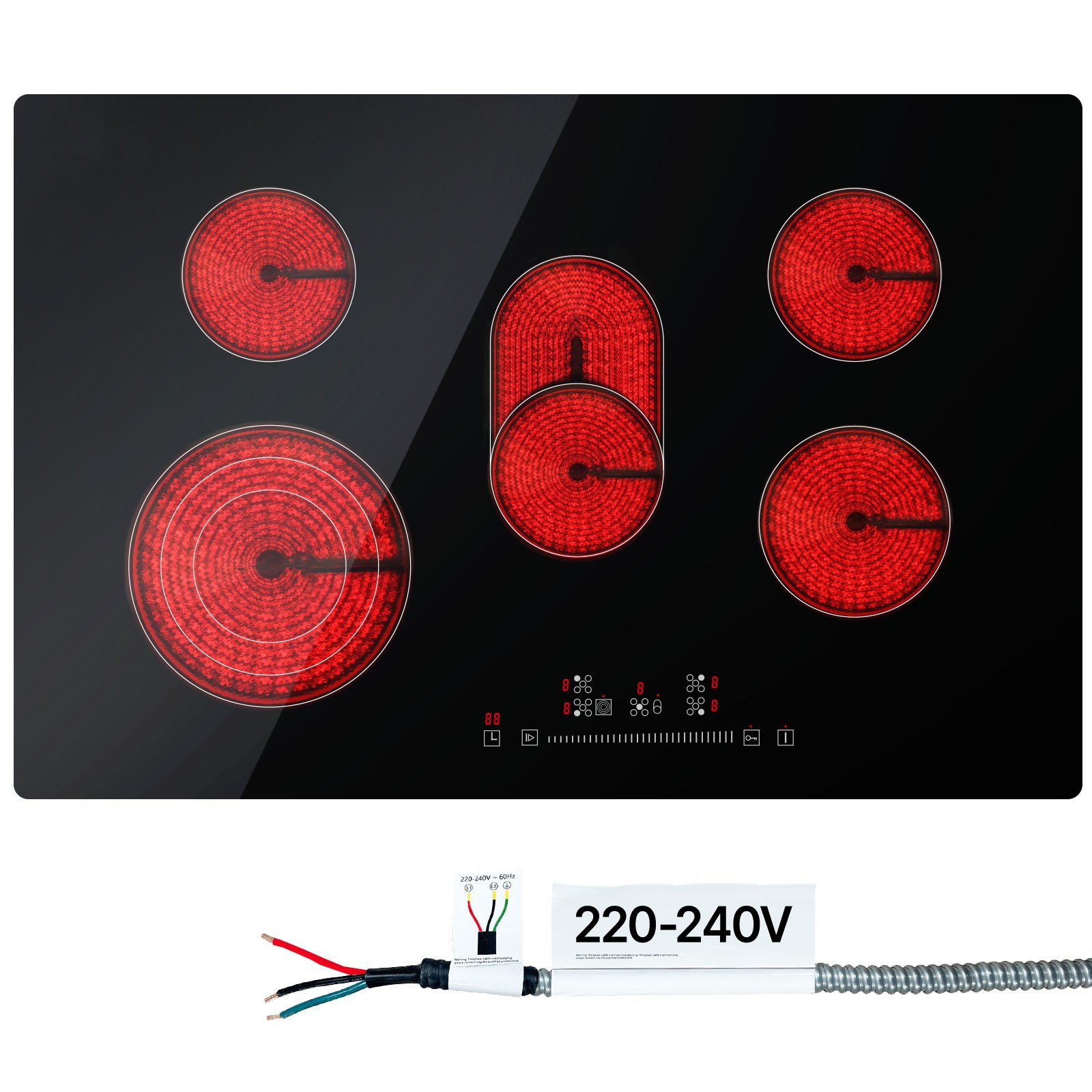 30" Built-in Electric Ceramic Cooktop 5 Burners Glass Stove Touch Control 8600W