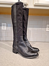 NINE WEST KNEE HI DRESS ELASTIC BLACK LEATHER BOOTS 1 1/4" HEELS size 7 M