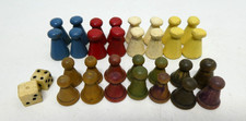 VINTAGE MISC. LOT OF 30 HALMA GAME PAWNS WOODEN PIECES & 2 DICE