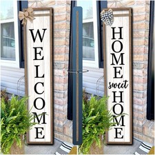 Outdoor Welcome Sign for Front Porch Standing Large 2 Sided 45"X9" Wooden Fra...