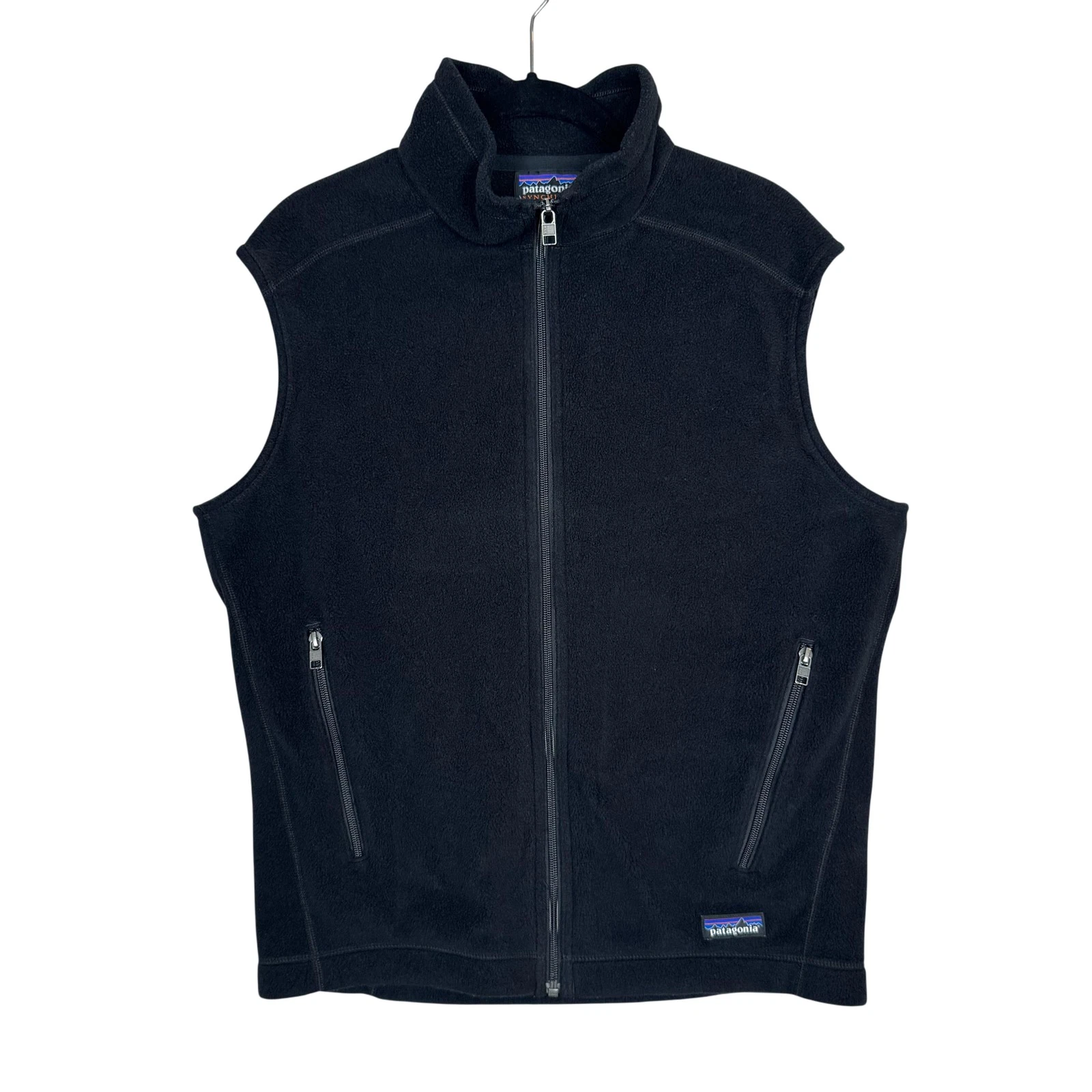 Patagonia Synchilla Vest Mens Medium Black Fleece Full Zip Pockets Hiking