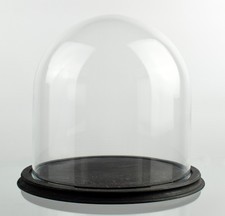 Clear Circular Glass Dome With Black Vintage Wooden Base 25 x 25 cm