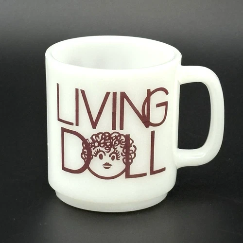 Vintage Living Doll Milk Glass Mug 3.5" White D Handle Coffee Cup 70's Kitsch