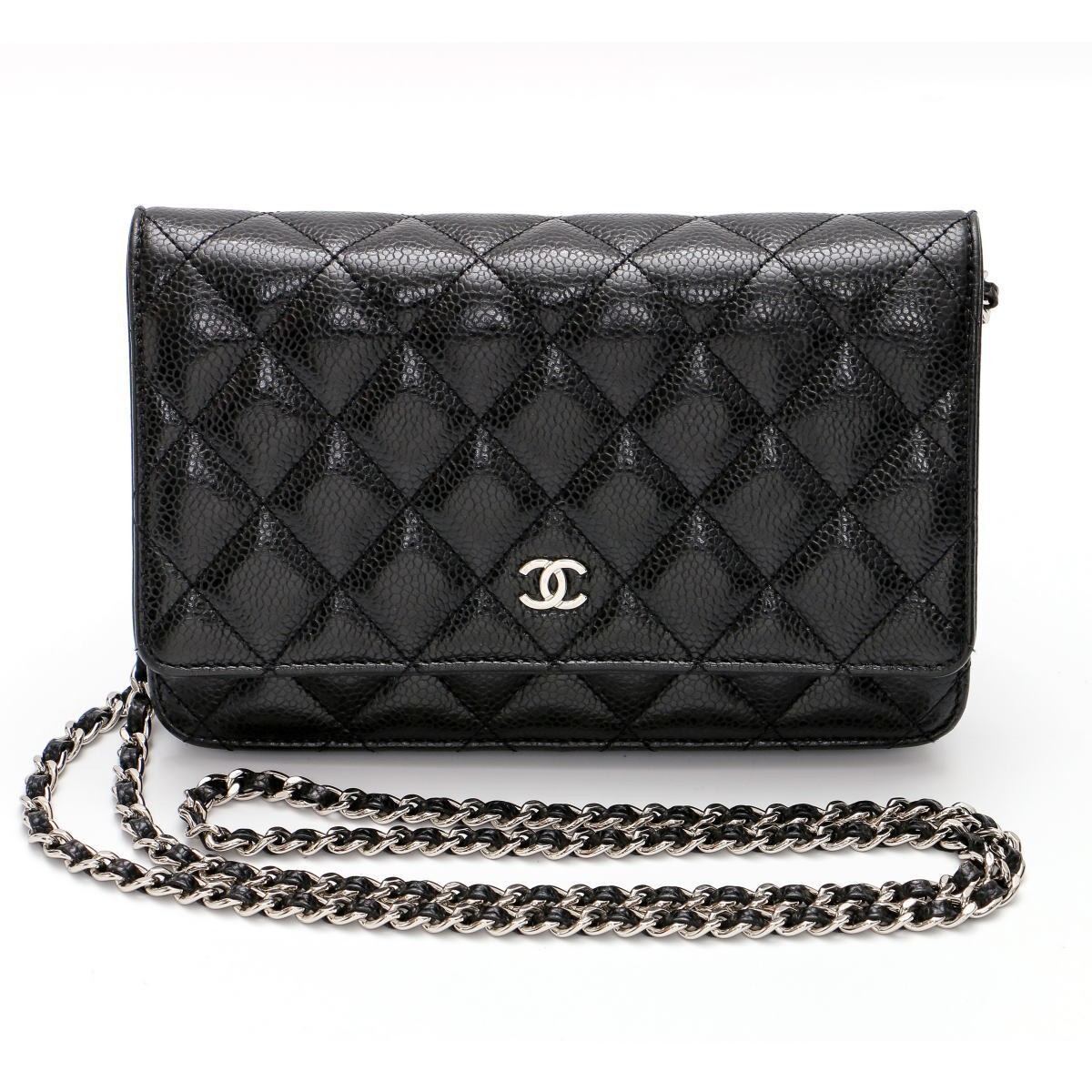 CHANEL Classic Black Caviar Quilted Chain Wallet Shoulder Bag AP025