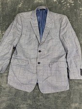 Jos A Bank Mens 42R Light Blue Plaid Wool Linen Silk Blend Two-Button Blazer