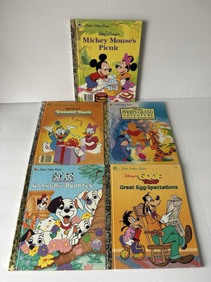 Lot of 5 Vintage Disney Theme Little Golden Books - Mickey, Pooh, 101 Dalmatians