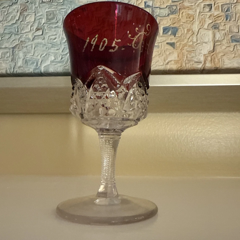 Antique Ruby Flash Souvenir 4” Small Goblet "1905 Aberdeen GoDak" Etched V. Good - Image 4 of 4