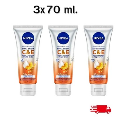 Nivea Extra Bright C & E Vitamin Body Lotion, Travel Size 70ml pack 3