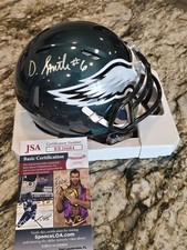 Devonta Smith Philadelphia Eagles Autographed Mini Helmet Silver Ink Jsa Coa 