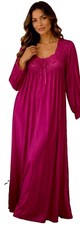 Vtg Vanity Fair Fuschia Embroidered Nylon L/S Lace Trim Full Length Nightgown L