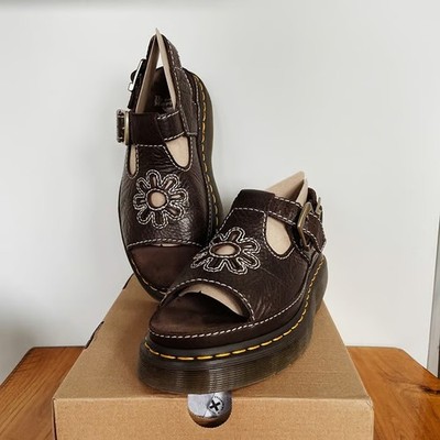 Dr. Doc Martens Women s Dunnet Flower Kelp Brown Leather Sandals Multi Size NEW