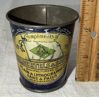 ANTICO W.B. BERTELS LATTINE LITOGRAFICHE SEMPLICI SECCHIO LATTA LITOGRAFIA WILKES BARRE PA COMPLIMENTI