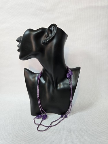 Long purple plastic beaded necklace