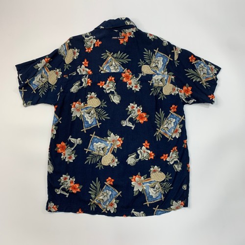 Vintage Point Zero Hawaiian Shirt Men S Small Navy Blue Tropical Button Up Rayon - Picture 7 of 9
