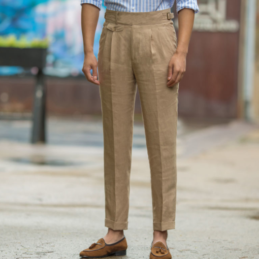 Mens Retro GURKHA Pants Casual Linen Pants Business Straight