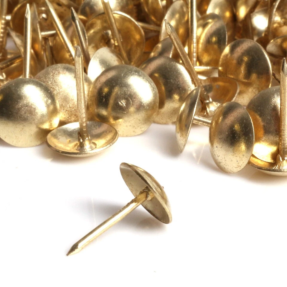 100x DECORATIVE UPHOLSTERY NAILS 10mm Domed Head Brass Fabric Tacks/Studs/Pins - Image 3 of 4