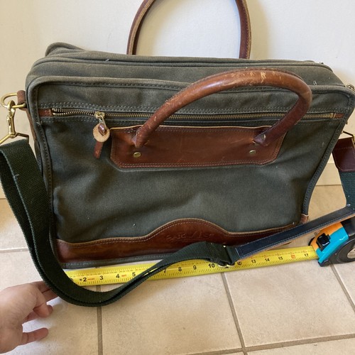 Orvis Battenkill Green Canvas Leather Briefcase Laptop Bag Document Case Vintage - Picture 3 of 24