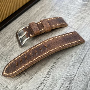 Epais Marron Bracelet Montre Cuir Graine Pour Panerai Luminor Marina Pam Ebay