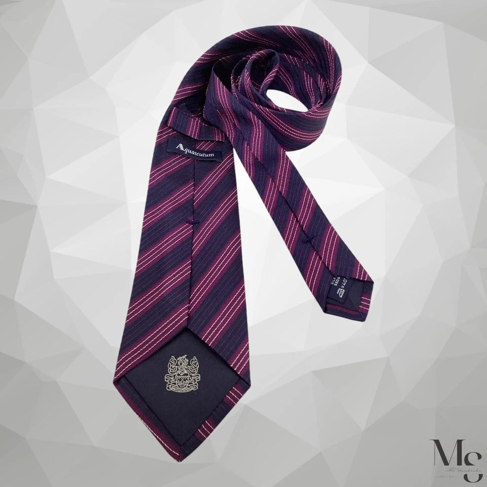 Роскошный шелковый галстук AQUASCUTUM Current в фиолетовую полоску сделано в Италии W: 3 дюйма отличное состояние - Изображение 2 из 4