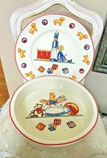 TIFFANY CO 1992 SIGNED Tiffany Toys 2 pc Porcelain Dish Set Plate Bowl