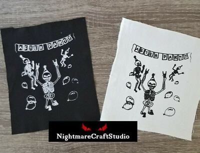After Party - Skeleton Afterlife Party Design Screenprinted Cloth Patch - Sew On