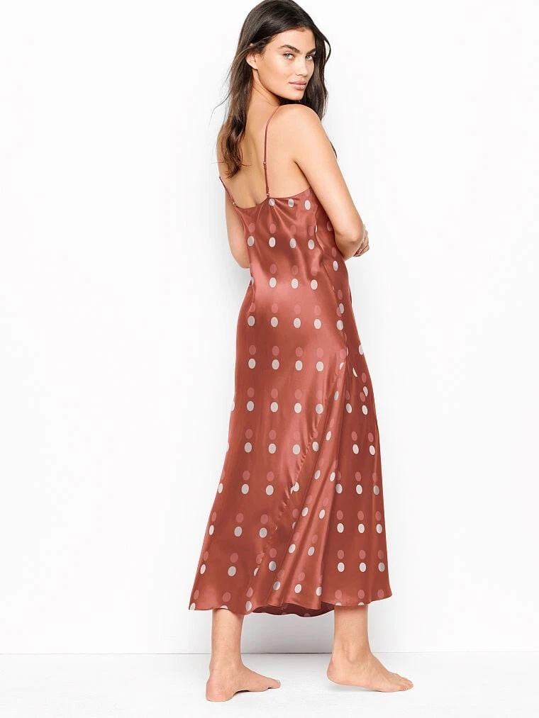 UNDERCOVER Abito slip in seta lavabile Victorias Secret S nuovo con etichette lingerie a pois Y2K Midi lungo