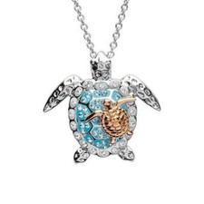 Elegant 925 Sterling Silver White Topaz Sea Turtle New Fashion Charm Necklace